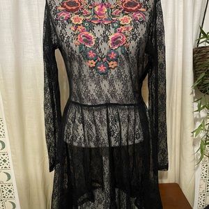 Topshop black lace layer dress size 8